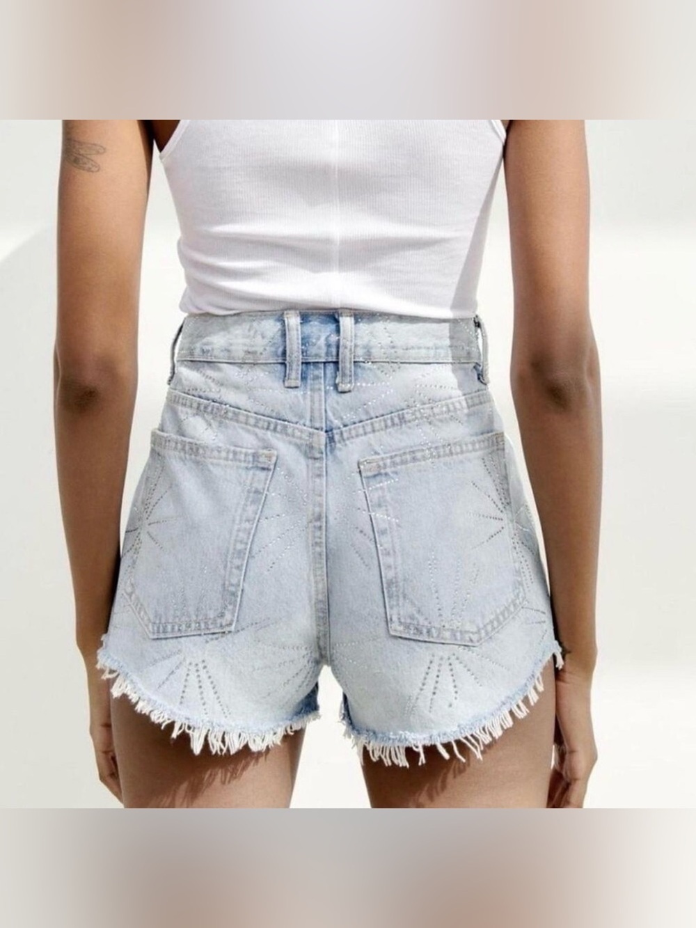 Zara Rhinestone Blue Denim Jean Shorts - Picture 2 of 4
